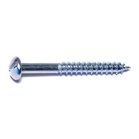 Midwest Fastener Wood Screw, #12, 2 in, Zinc Plated Steel Round Head Slotted Drive, 24 PK 61024
